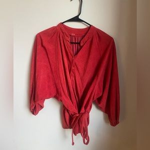 Vintage Red Terrycloth Peasant Top - Doen Vibes!